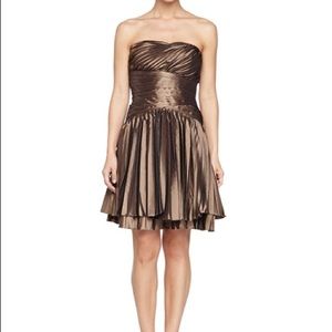 Halston Heritage Pleated Bronze Strapless Dress
